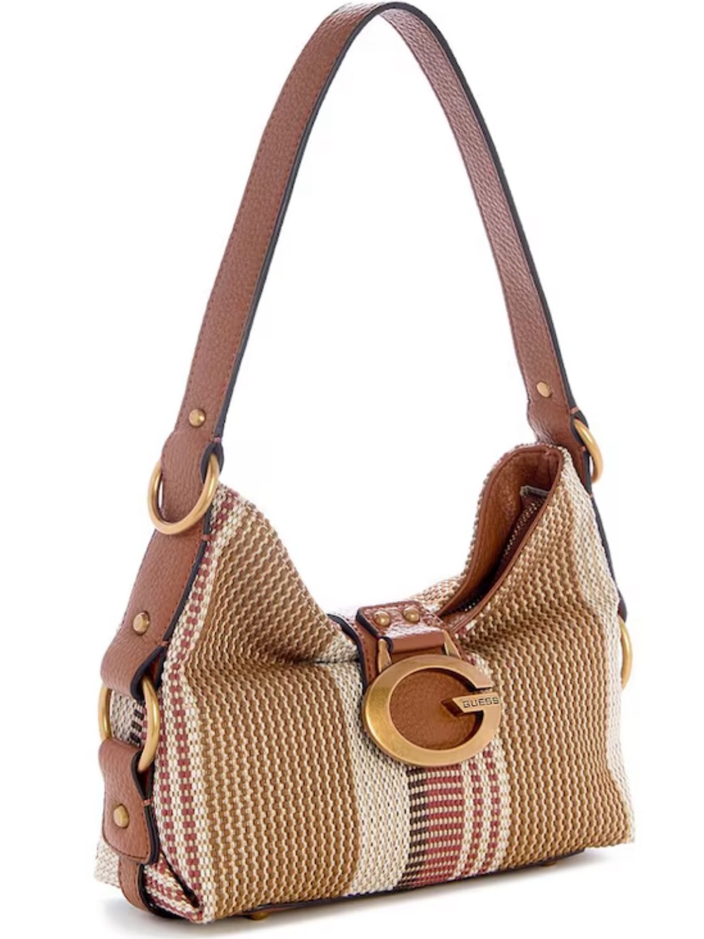 NWT Guess Striped Woven Shoulder Bag in Tan and Brown